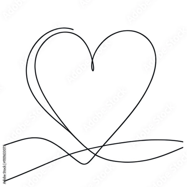 Fototapeta Heart continuous one line drawing, Black and white vector minimalist illustration of love concept made of one line