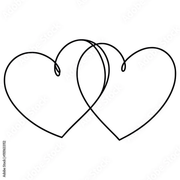 Fototapeta Heart continuous one line drawing, Black and white vector minimalist illustration of love concept made of one line
