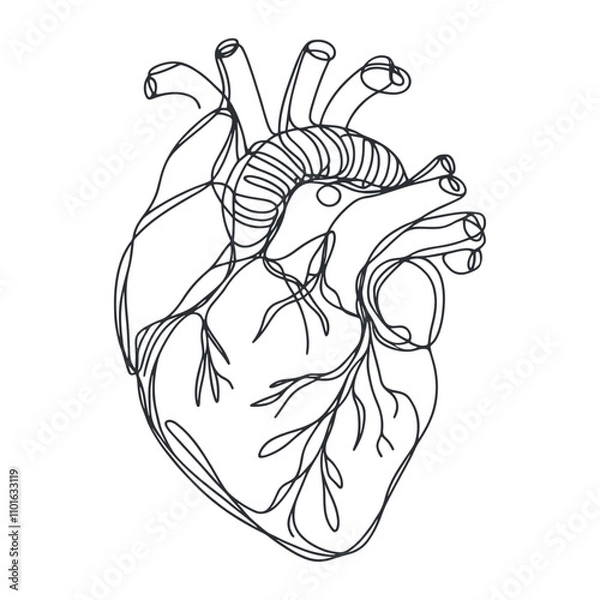 Fototapeta Heart continuous one line drawing, Black and white vector minimalist illustration of love concept made of one line