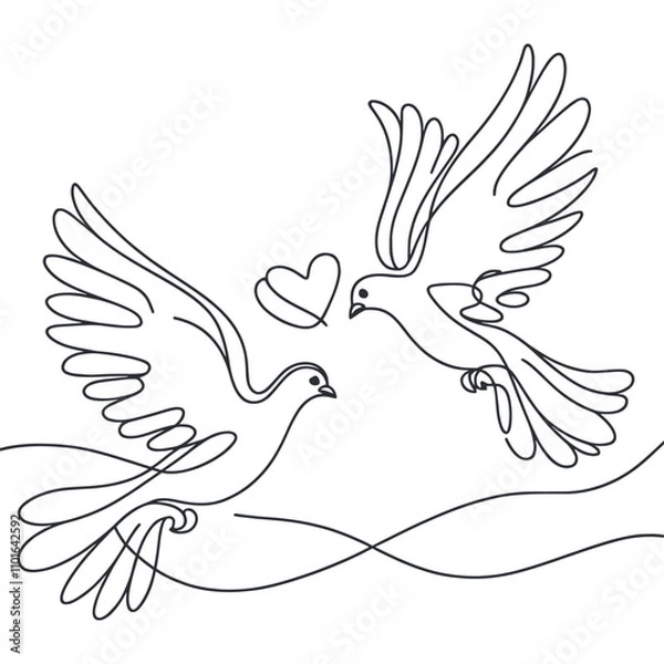 Fototapeta White dove in one continuous line drawing. Bird symbol of peace and freedom in simple linear style. Concept for national labor movement icon. Editable stroke. Doodle outline vector illustration