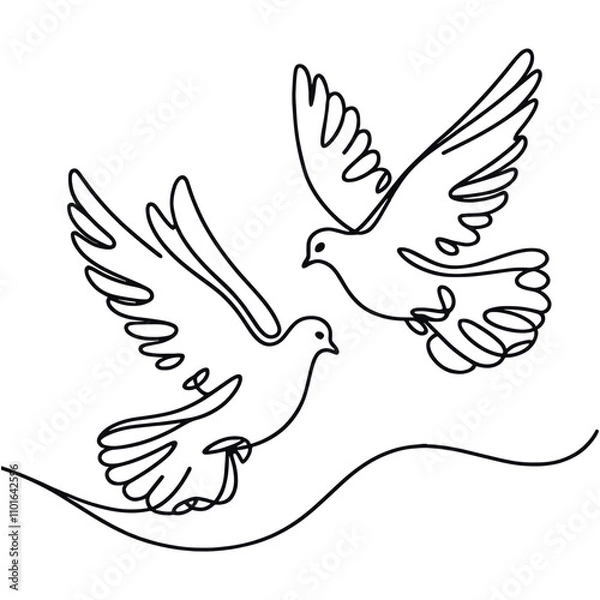Fototapeta White dove in one continuous line drawing. Bird symbol of peace and freedom in simple linear style. Concept for national labor movement icon. Editable stroke. Doodle outline vector illustration