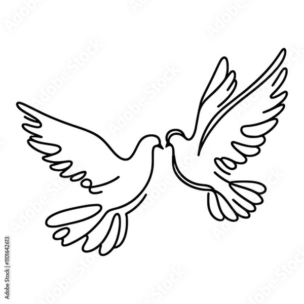 Fototapeta White dove in one continuous line drawing. Bird symbol of peace and freedom in simple linear style. Concept for national labor movement icon. Editable stroke. Doodle outline vector illustration