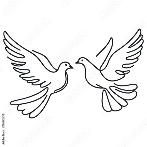 Fototapeta White dove in one continuous line drawing. Bird symbol of peace and freedom in simple linear style. Concept for national labor movement icon. Editable stroke. Doodle outline vector illustration