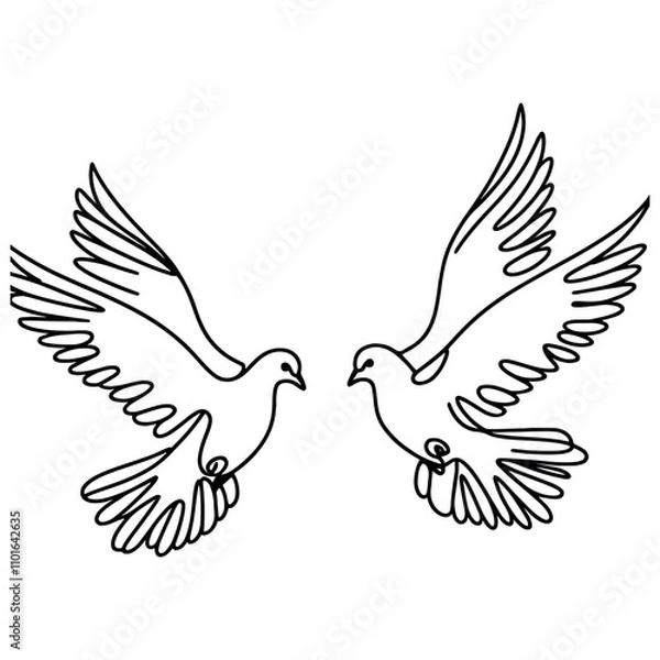 Fototapeta White dove in one continuous line drawing. Bird symbol of peace and freedom in simple linear style. Concept for national labor movement icon. Editable stroke. Doodle outline vector illustration