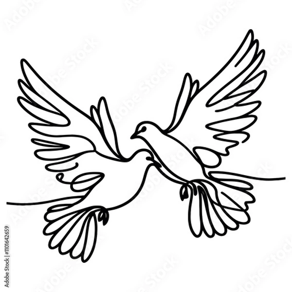 Fototapeta White dove in one continuous line drawing. Bird symbol of peace and freedom in simple linear style. Concept for national labor movement icon. Editable stroke. Doodle outline vector illustration