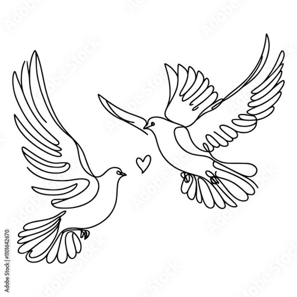 Fototapeta White dove in one continuous line drawing. Bird symbol of peace and freedom in simple linear style. Concept for national labor movement icon. Editable stroke. Doodle outline vector illustration