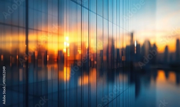 Obraz Modern Glass Building Sunset Cityscape Reflection