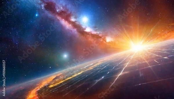 Fototapeta Mesmerizing Space Abstract Background with Stunning Cosmic Details, Vibrant Colors, Stars, Nebulae, and Galaxies - Ideal for Modern Digital Art, Creative Projects, or Astronomical-Themed