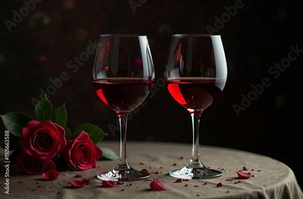 Fototapeta Glass of red wine on dark background. Drink photo bar restaurant. AI Generative