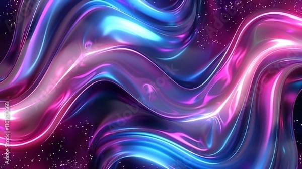 Fototapeta A vibrant, flowing abstract design featuring waves of pink and blue hues against a starry background.