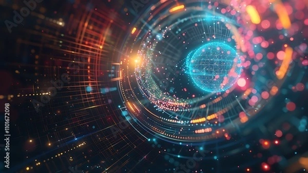 Fototapeta A vibrant digital representation of interconnected data and energy, symbolizing technology and information flow.