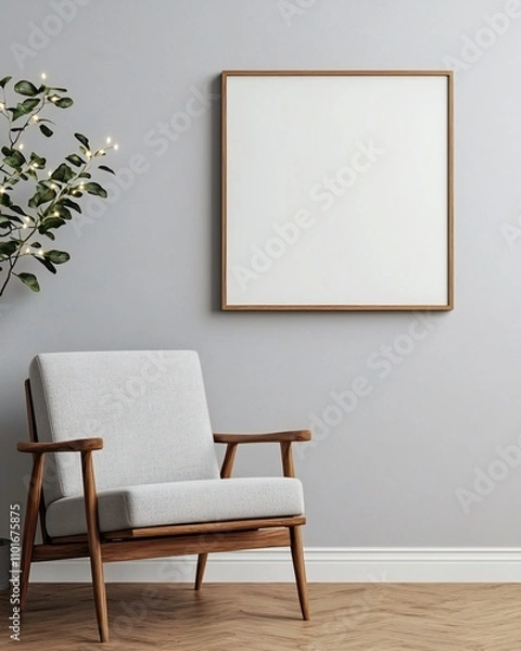 Fototapeta Modern Living Room Mockup Square Frame Armchair Plant