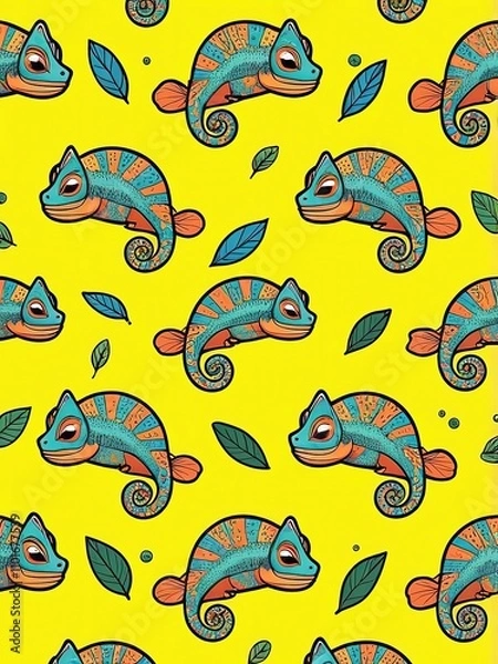 Fototapeta Colorful and Vibrant Chameleons - patterns and templates