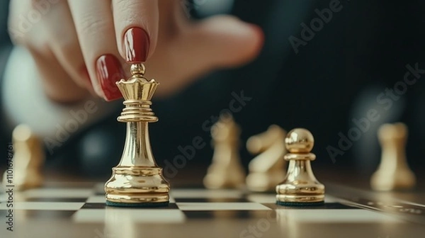 Obraz Businesswoman Strategizing with Golden Chess Queen