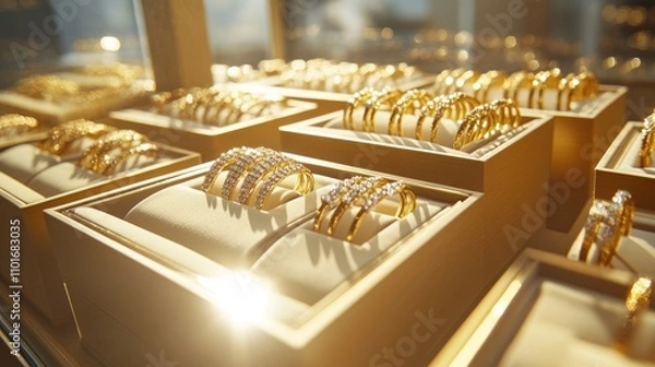 Obraz Golden Bracelets Displayed In Elegant Boxes