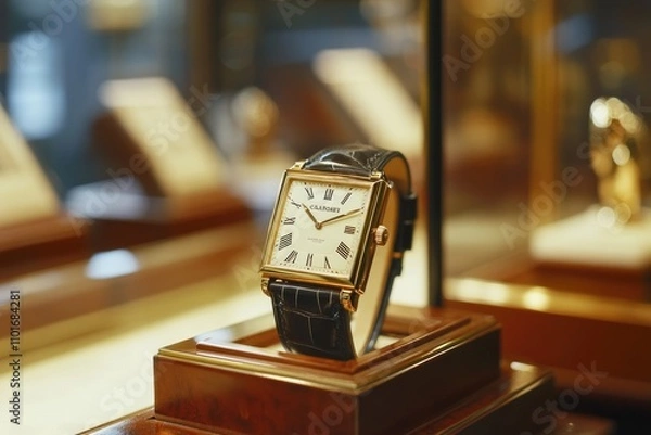 Obraz Elegant Gold Watch Displayed On Wooden Stand
