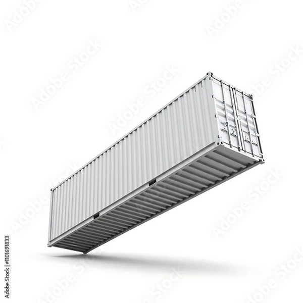 Obraz Empty white cargo and shipping container mockup isolated on white background, freight and logistic