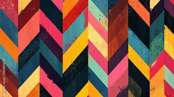 Fototapeta Creative colorful chevron pattern design graphic art digital artwork abstract style vibrant colors for modern decor