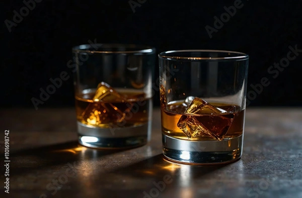 Fototapeta Glass of whiskey on dark background. Drink photo bar restaurant. AI Generative