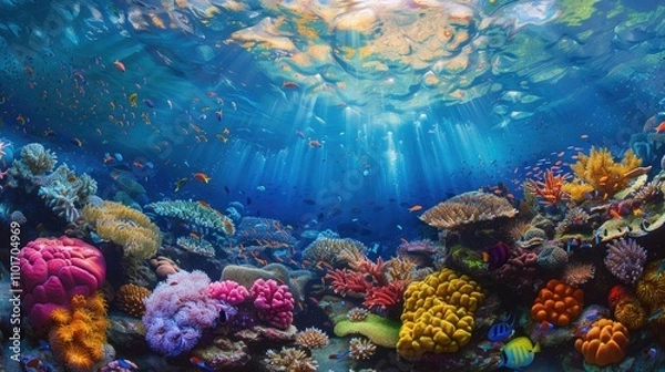 Obraz A beautiful landscape of a coral reef, teeming with marine life and color