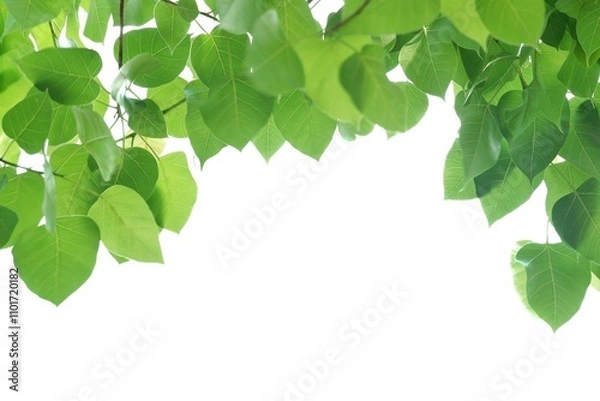 Fototapeta A Bodhi tree with leaf and branches on white isolated background for green foliage backdrop 