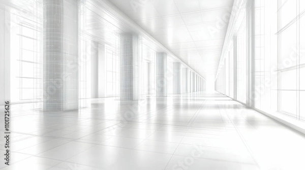 Fototapeta Futuristic Digital Wireframe on Plain White Background for Science Fiction Day Banners