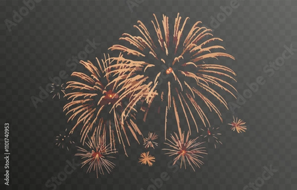 Fototapeta Vector fireworks. Multicolored fireworks on isolated transparent background. Fireworks png. Holiday fireworks. Festive background.