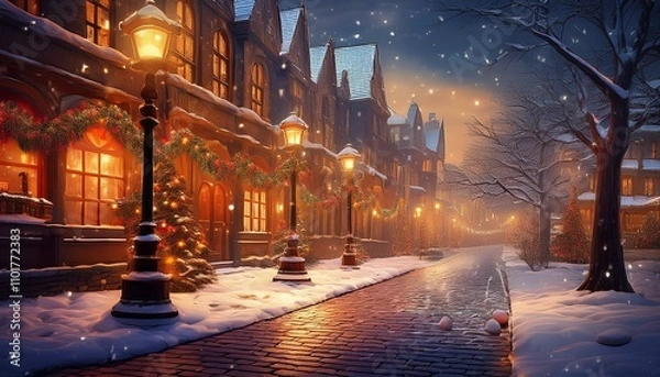 Fototapeta クリスマスの雰囲気につつまれたイルミネーションのある街並み