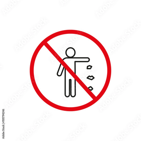 Fototapeta Do not litter sign flat line symbol set.