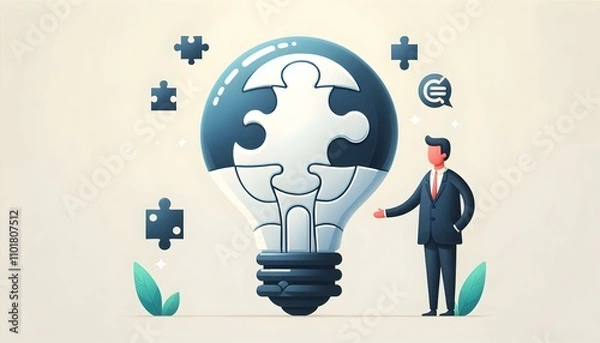 Fototapeta Flat Glossy Puzzle Piece Light Bulb on White Background for Innovative ESG Solutions Representation