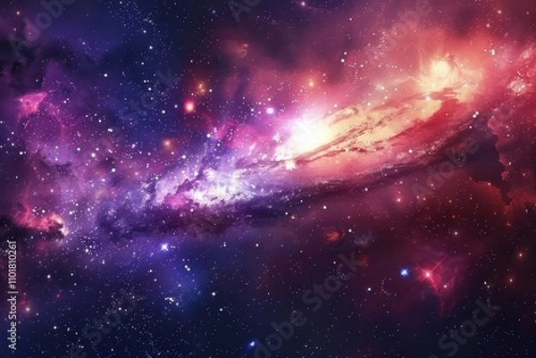 Fototapeta Colorful spiral galaxy in deep space with stars and glowing dust.