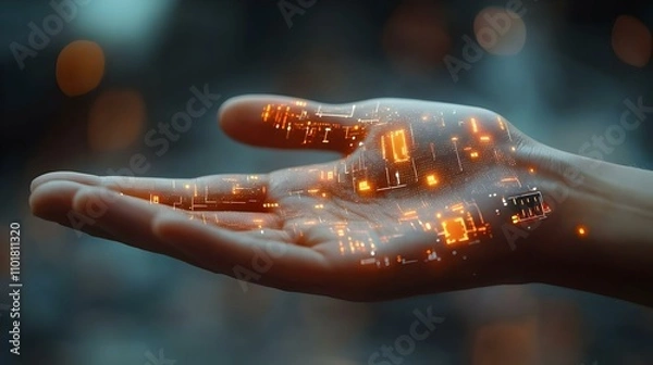 Obraz Close Up Macro Image of Hand with Microchip Implanted Under Skin for Science Fiction Day Themes