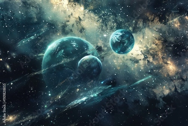 Fototapeta Planets in a Glowing Nebula