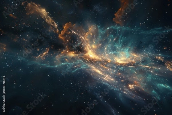 Fototapeta Glowing Nebula and Gaseous Space Clouds with Stars