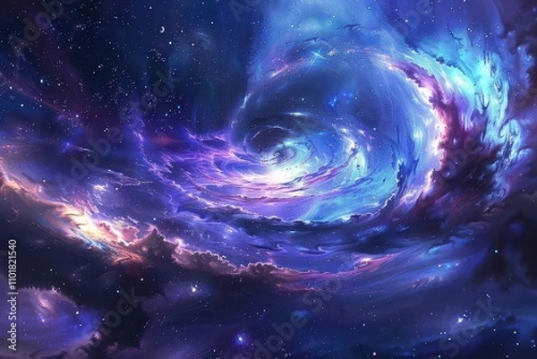 Fototapeta Colorful swirling nebula with bright stars in deep space