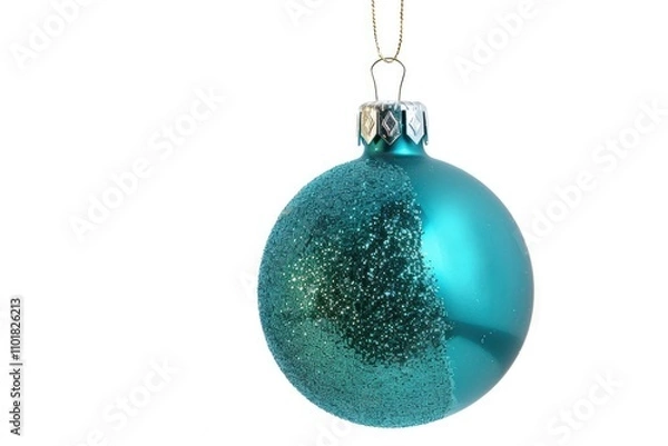 Fototapeta A blue Christmas ornament hangs from a gold chain, perfect for holiday decorating