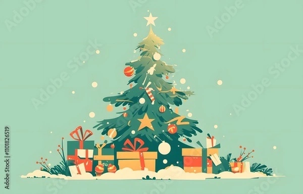 Obraz Illustration of Christmas tree with gift boxes