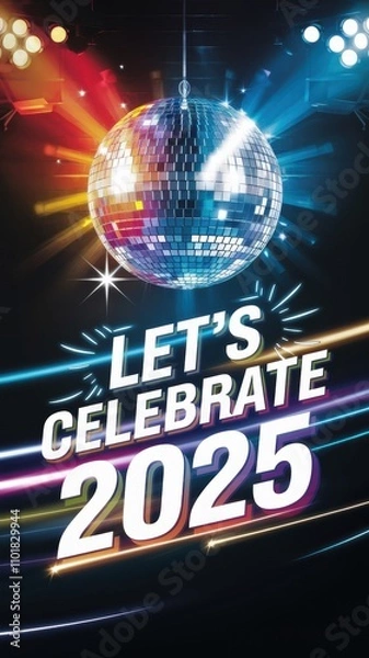 Obraz Exciting New Year's Eve celebration announcement with colorful disco ball for the year 2025