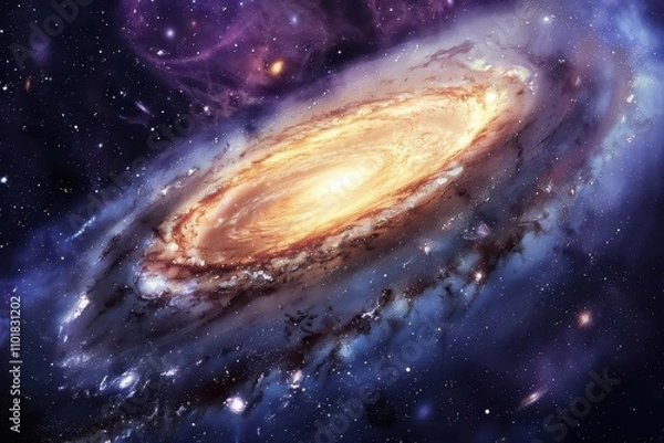 Fototapeta Colorful spiral galaxy in deep space with stars and dust