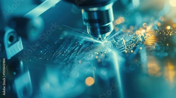 Fototapeta Close-up of laser beam cutting through transparent material, symbolizing precision and advanced technology.