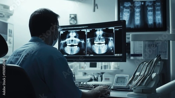 Fototapeta Radiologist Dentist Using X Ray Software Generative Ai
