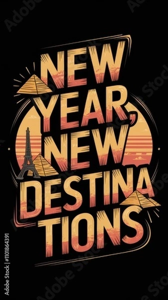 Fototapeta Celebrate new beginnings with a vibrant design highlighting travel and adventure for the new year