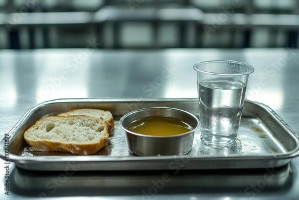 Fototapeta Close-Up of a Prison Food Tray with Simple Meal