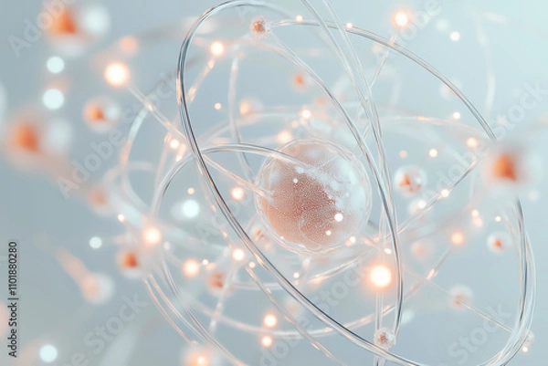Fototapeta Futuristic glowing atomic model with subtle light effects