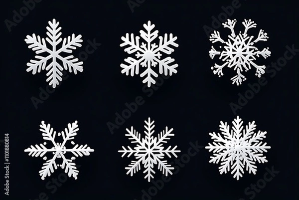 Obraz Snowflake icon set. Snowflakes variations winter ice crystal. Geometric snow flake. Christmas symbol