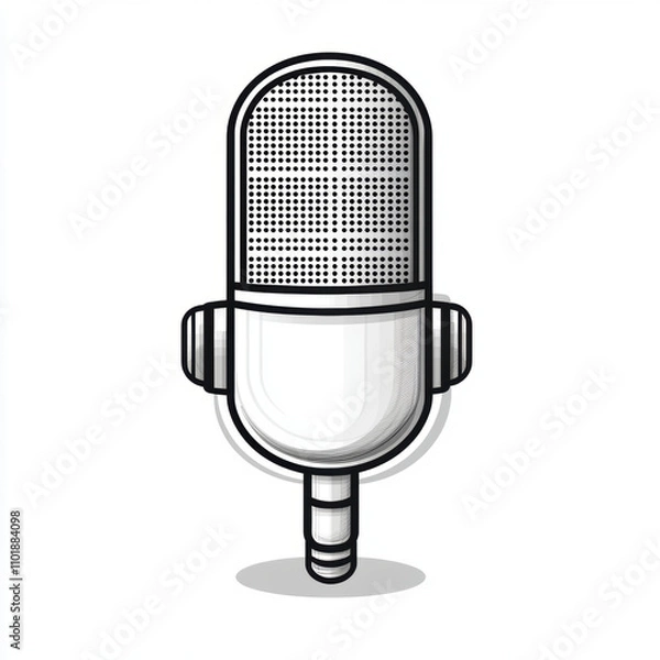 Obraz Minimalistic outline of microphone with sleek design, perfect for audio projects. This illustration captures essence of sound and communication