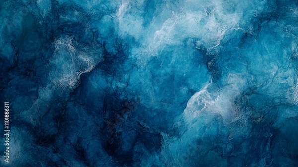Fototapeta Swirling blue patterns create an abstract underwater effect with deep shades and light tones