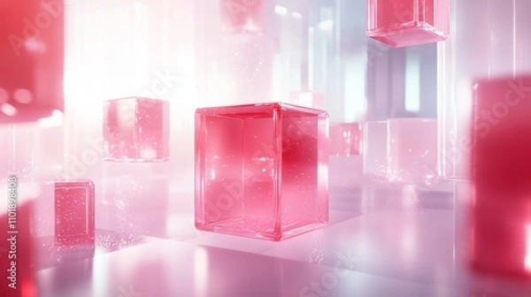Obraz Glowing red cubes floating in a bright