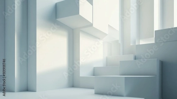 Fototapeta Abstract 3D geometric square cubes shapes with a minimalist aesthetic background