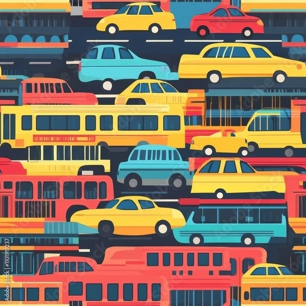 Fototapeta Colorful City Transport Pattern